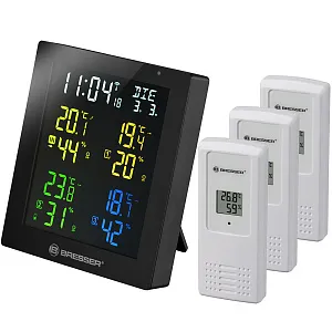 Метеостанция Bresser ClimaTemp Hygro Quadro с тремя датчиками, черная, изображение 1