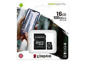 Карта памяти microSDHC Kingston 16 ГБ Canvas Select Plus UHS-I U1 A1   ADP (100/10 МБ/с), изображение 1